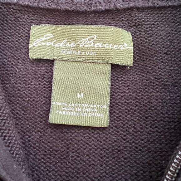 Eddie Bauer Men’s Fair Isle Half Zip Sweater Black Red Gray Cotton M - Picture 7 of 8